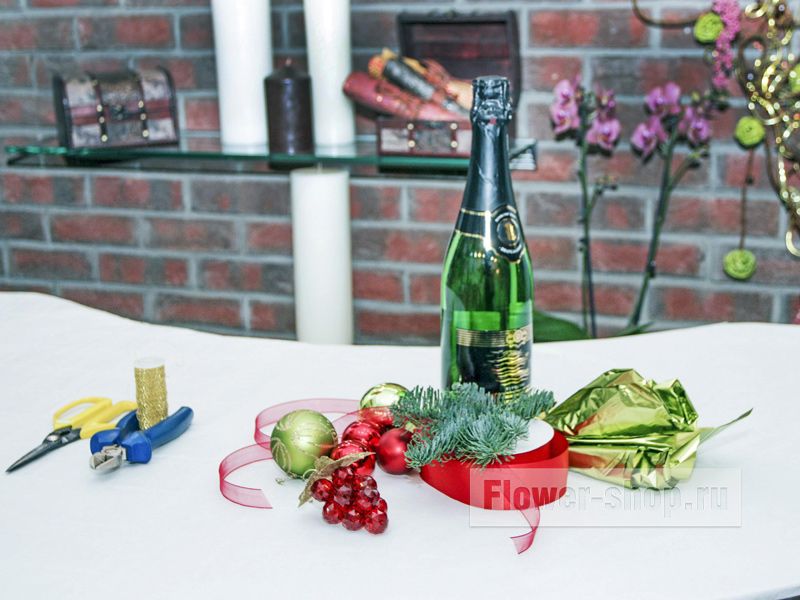 Украшение бутылки вина и шампанского на Новый год своими руками